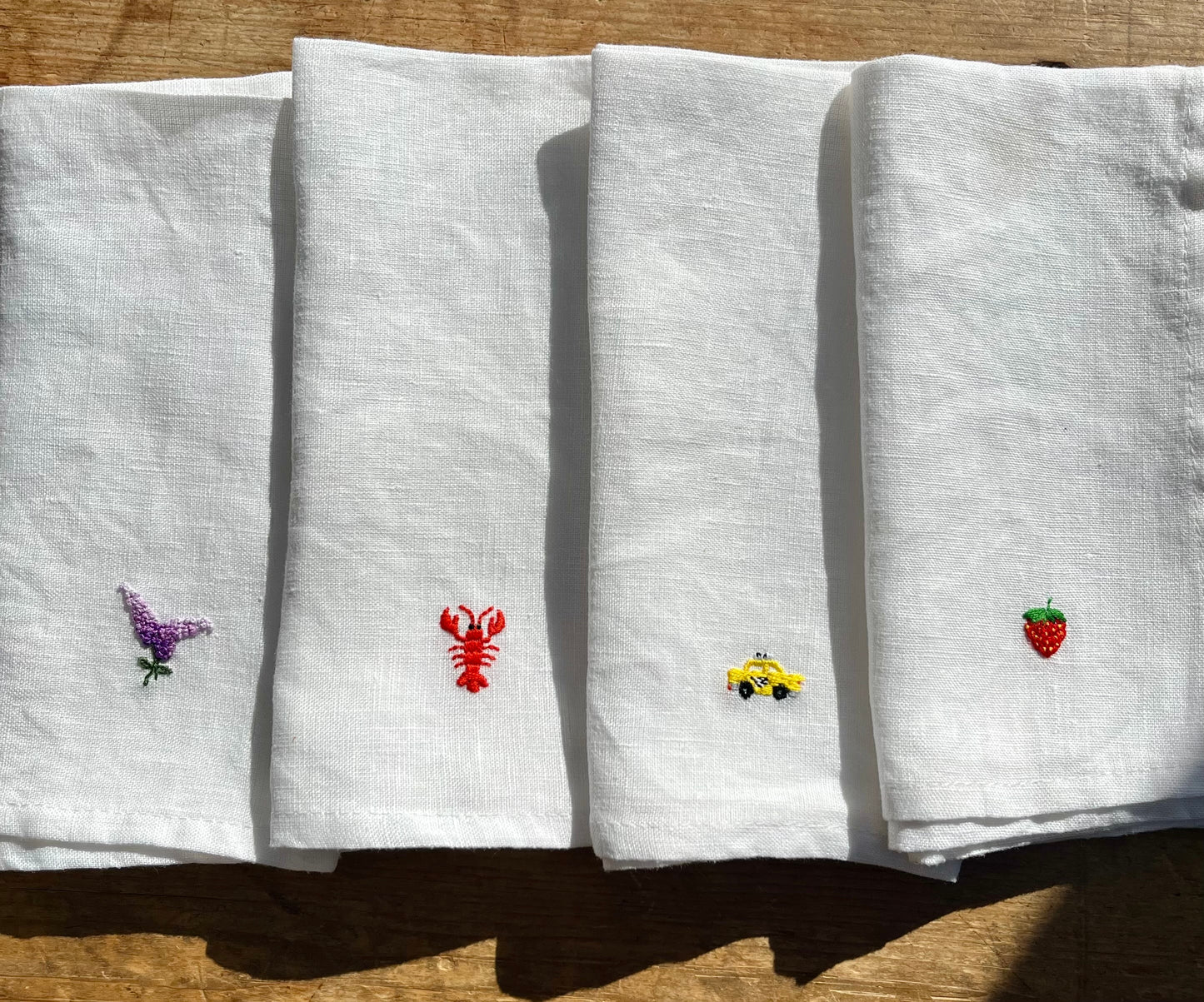 SETS Custom personalised hand embroidered linen napkins for wedding, bridal, party, gifts