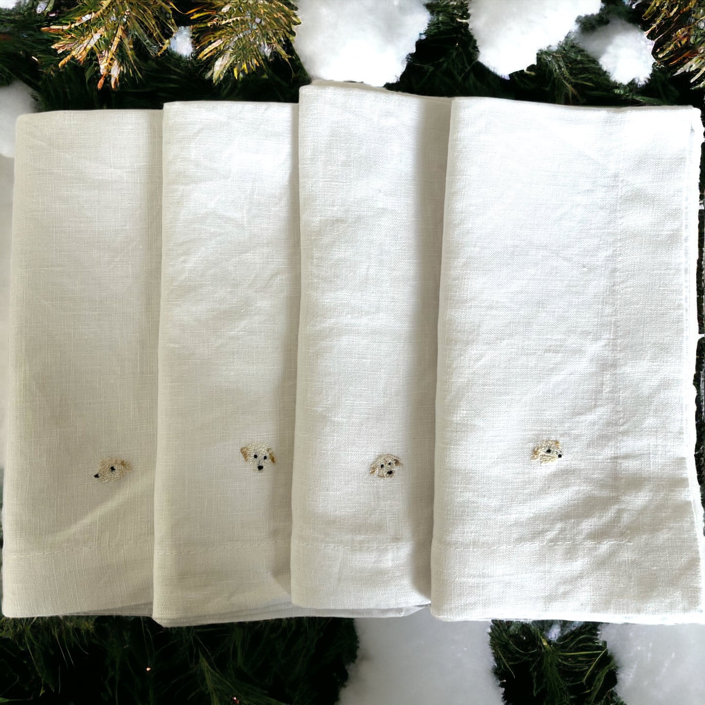 SETS Custom personalised hand embroidered linen napkins for wedding, bridal, party, gifts