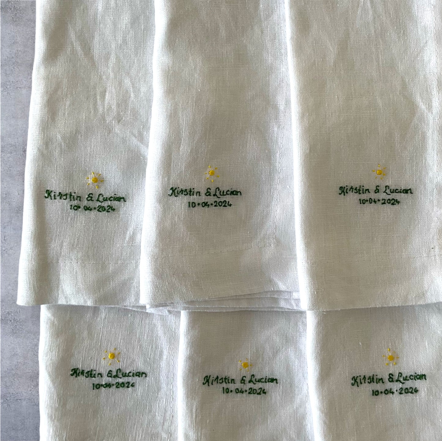 Custom personalised hand embroidered linen napkins for best friend, party, wedding, Christmas, bridal, birthday, anniversary, parents, baby gift